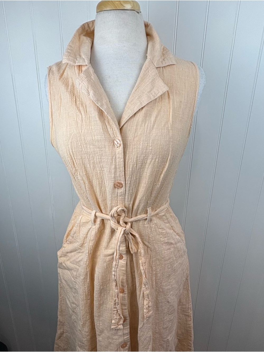 Suzy Shier Peach Cotton Midi Dress Belted Minimalist Summer - Picture 6 of 11